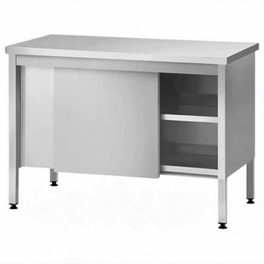 Стол производственный закрытый СПЗп 860х1500х600 «Profi Ral», борт, двери-купе, полка сплошная