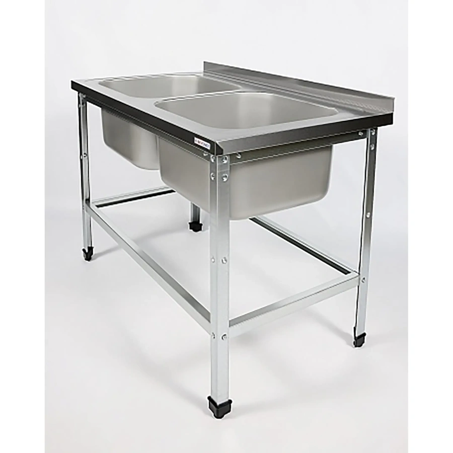 Ванна моечная двухсекционная цельнотянутая с бортом и обвязкой ВМЦ-2/12/7-БО-ЭЦ