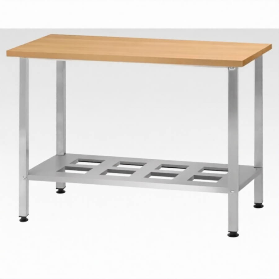 Стол кондитерский СПРн 860х1500х600 «Norma Ral» бук/40 (полка-решетка; ножка проф., тр. 40х40)