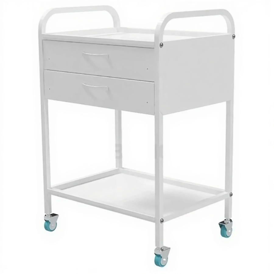 Стол медицинский инструментальный СМИ-02-02 (полки металл + нерж., колёса серая резина)
