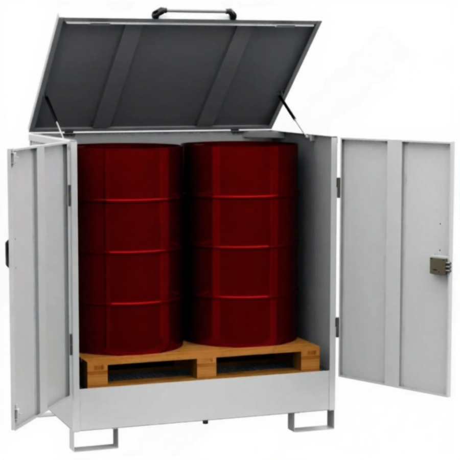 Депо для 2-х бочек, оцинкованный решетчатый настил, сточный поддон