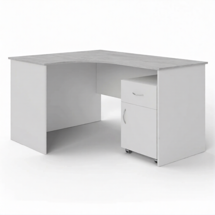 Стол рабочий угловой с тумбой подкатной СУ-1 левый (корпус ЛДСП белый, столеш. ЛДСП дуб канадский)