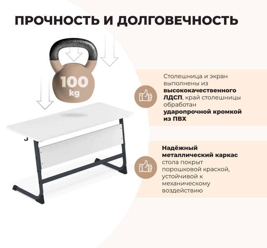 Cтол ученический белый снег/антрацит SHT-TN12/5-7